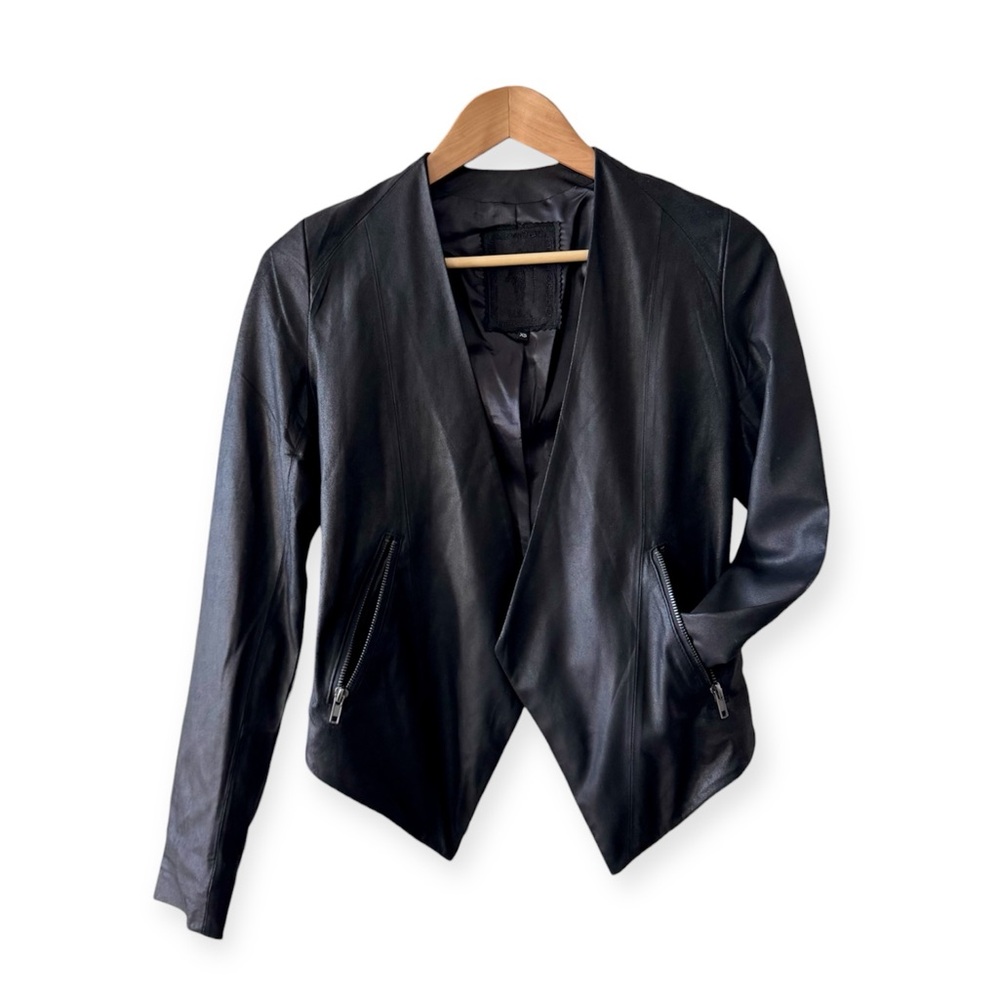 MY TRIBE Genuine Leather Waterfall Jacket, Draped Open Moto Zip Pockets sz. XS - Picture 5 of 17